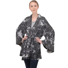 Dark Marble Camouflage Texture Print Long Sleeve Velvet Kimono  by dflcprintsclothing