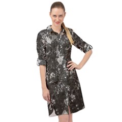 Dark Marble Camouflage Texture Print Long Sleeve Mini Shirt Dress by dflcprintsclothing