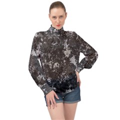 Dark Marble Camouflage Texture Print High Neck Long Sleeve Chiffon Top by dflcprintsclothing