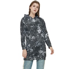 Dark Marble Camouflage Texture Print Women s Long Oversized Pullover Hoodie