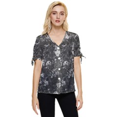 Dark Marble Camouflage Texture Print Bow Sleeve Button Up Top