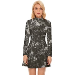 Dark Marble Camouflage Texture Print Long Sleeve Velour Longline Dress by dflcprintsclothing