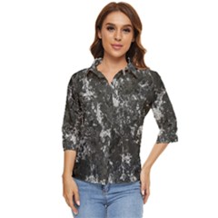 Dark Marble Camouflage Texture Print Women s Quarter Sleeve Pocket Shirt