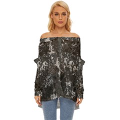 Dark Marble Camouflage Texture Print Off Shoulder Chiffon Pocket Shirt by dflcprintsclothing