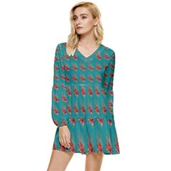 Lionfish On  Teal Tiered Long Sleeve Mini Dress