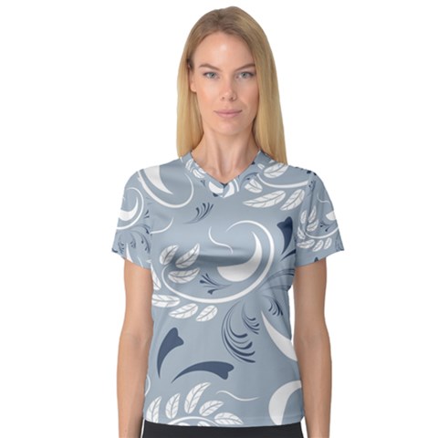 Folk Flowers Pattern Floral Surface Design Seamless Pattern V-neck Sport Mesh Tee by Eskimos