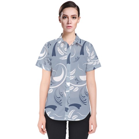 Folk Flowers Pattern Floral Surface Design Seamless Pattern Women s Short Sleeve Shirt by Eskimos