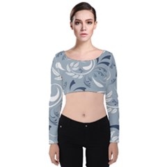 Folk Flowers Pattern Floral Surface Design Seamless Pattern Velvet Long Sleeve Crop Top by Eskimos