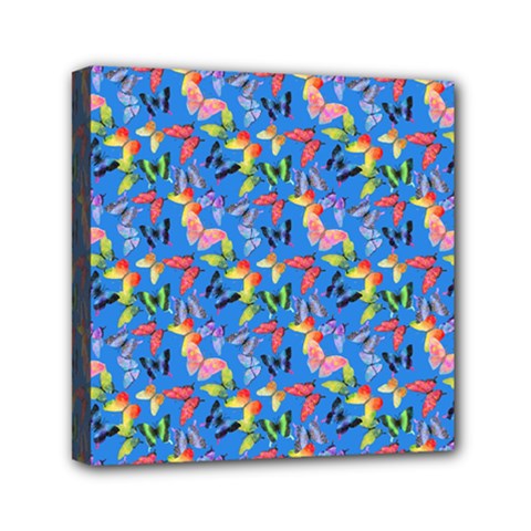 Multicolored Butterflies Fly On A Blue Background Mini Canvas 6  X 6  (stretched) by SychEva