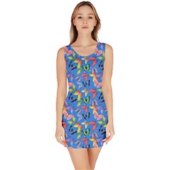 Multicolored Butterflies Fly On A Blue Background Bodycon Dress by SychEva