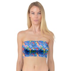 Multicolored Butterflies Fly On A Blue Background Bandeau Top by SychEva