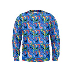 Multicolored Butterflies Fly On A Blue Background Kids  Sweatshirt by SychEva