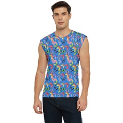 Multicolored Butterflies Fly On A Blue Background Men s Raglan Cap Sleeve Tee