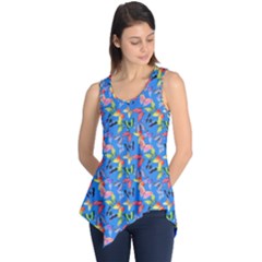 Multicolored Butterflies Fly On A Blue Background Sleeveless Tunic by SychEva