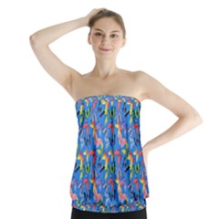 Multicolored Butterflies Fly On A Blue Background Strapless Top by SychEva