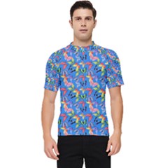 Multicolored Butterflies Fly On A Blue Background Men s Short Sleeve Rash Guard