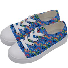 Multicolored Butterflies Fly On A Blue Background Kids  Low Top Canvas Sneakers by SychEva