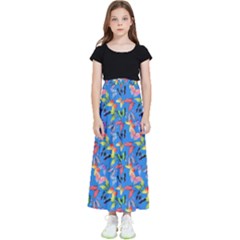 Multicolored Butterflies Fly On A Blue Background Kids  Flared Maxi Skirt