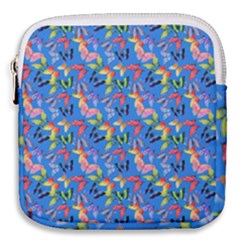 Multicolored Butterflies Fly On A Blue Background Mini Square Pouch by SychEva