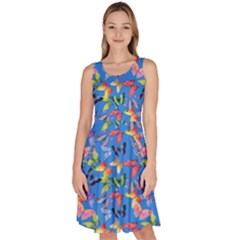 Multicolored Butterflies Fly On A Blue Background Knee Length Skater Dress With Pockets by SychEva