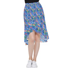 Multicolored Butterflies Fly On A Blue Background Frill Hi Low Chiffon Skirt