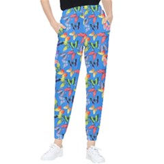 Multicolored Butterflies Fly On A Blue Background Tapered Pants by SychEva