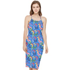 Multicolored Butterflies Fly On A Blue Background Bodycon Cross Back Summer Dress