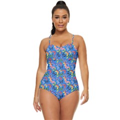 Multicolored Butterflies Fly On A Blue Background Retro Full Coverage Swimsuit by SychEva