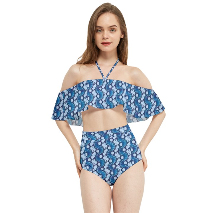 Electric Blue Halter Flowy Bikini Set 