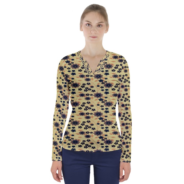 Floral V-Neck Long Sleeve Top