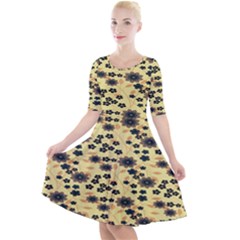 Floral Quarter Sleeve A-line Dress