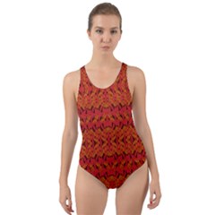 Red Pattern Cut-out Back One Piece Swimsuit