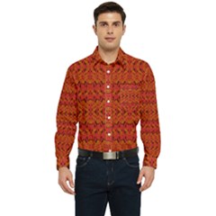 Red Pattern Men s Long Sleeve Pocket Shirt  by Sparkle