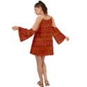 Red Pattern Kimono Sleeves Boho Dress View2