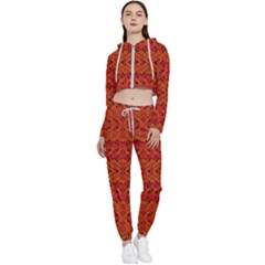 Red Pattern Cropped Zip Up Lounge Set