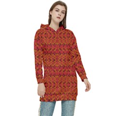 Red Pattern Women s Long Oversized Pullover Hoodie