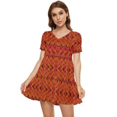 Red Pattern Tiered Short Sleeve Mini Dress