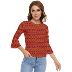 Red Pattern Bell Sleeve Top