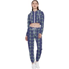 Flowers Pattern Cropped Zip Up Lounge Set