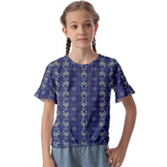 Flowers Pattern Kids  Cuff Sleeve Scrunch Bottom Tee