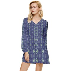 Flowers Pattern Tiered Long Sleeve Mini Dress