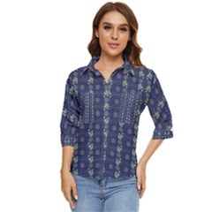 Flowers Pattern Women s Quarter Sleeve Pocket Shirt