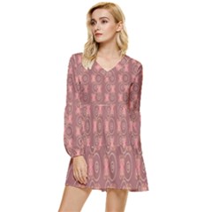 Flowers Pattern Tiered Long Sleeve Mini Dress