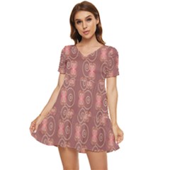 Flowers Pattern Tiered Short Sleeve Mini Dress