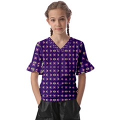 Digital Springs Kids  V-neck Horn Sleeve Blouse