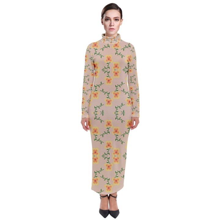 Flowers Pattern Turtleneck Maxi Dress