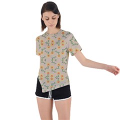 Flowers Pattern Asymmetrical Short Sleeve Sports Tee