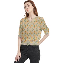 Flowers Pattern Quarter Sleeve Blouse