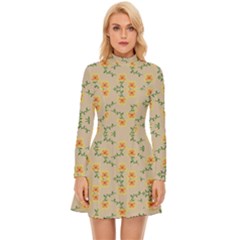 Flowers Pattern Long Sleeve Velour Longline Dress