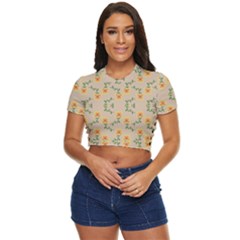 Flowers Pattern Side Button Cropped Tee